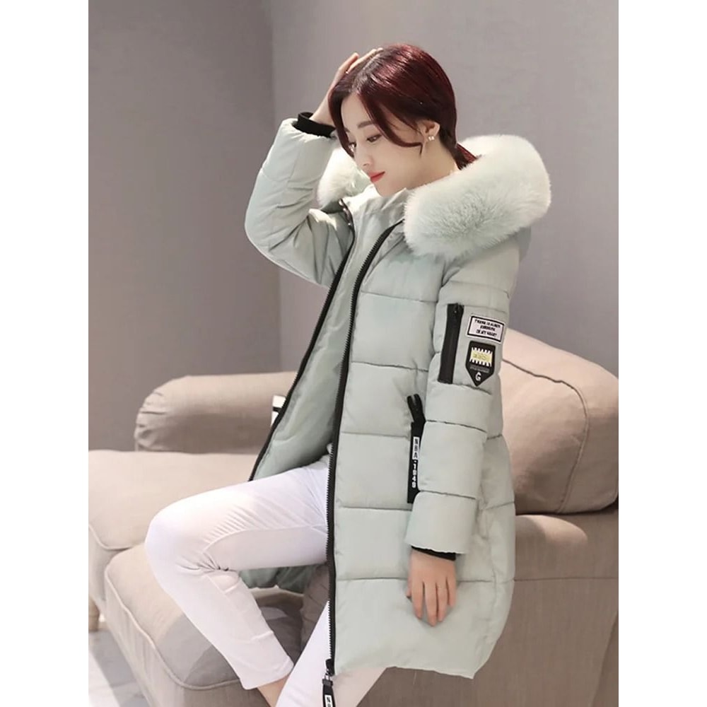 Women Winter Hooded Fur Collar Parka Coat 4