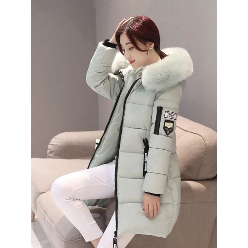 Women Winter Hooded Fur Collar Parka Coat 4