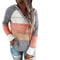 Women Patchwork Hooded Sweater Long Sleeve Knit Pullover 12