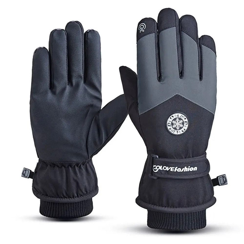 Winter PU Leather Ski Gloves Waterproof Touch Screen Warm Snow Gloves 7