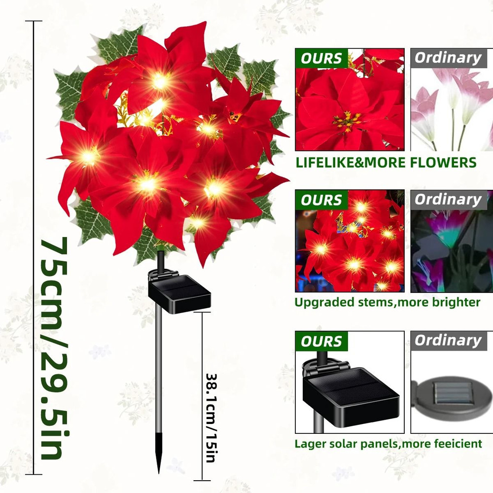 Solar Christmas Flower Garden Lights Set 4