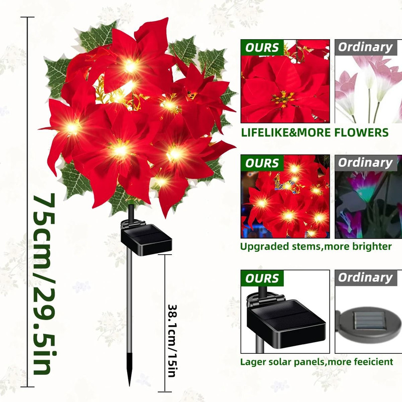 Solar Christmas Flower Garden Lights Set 4