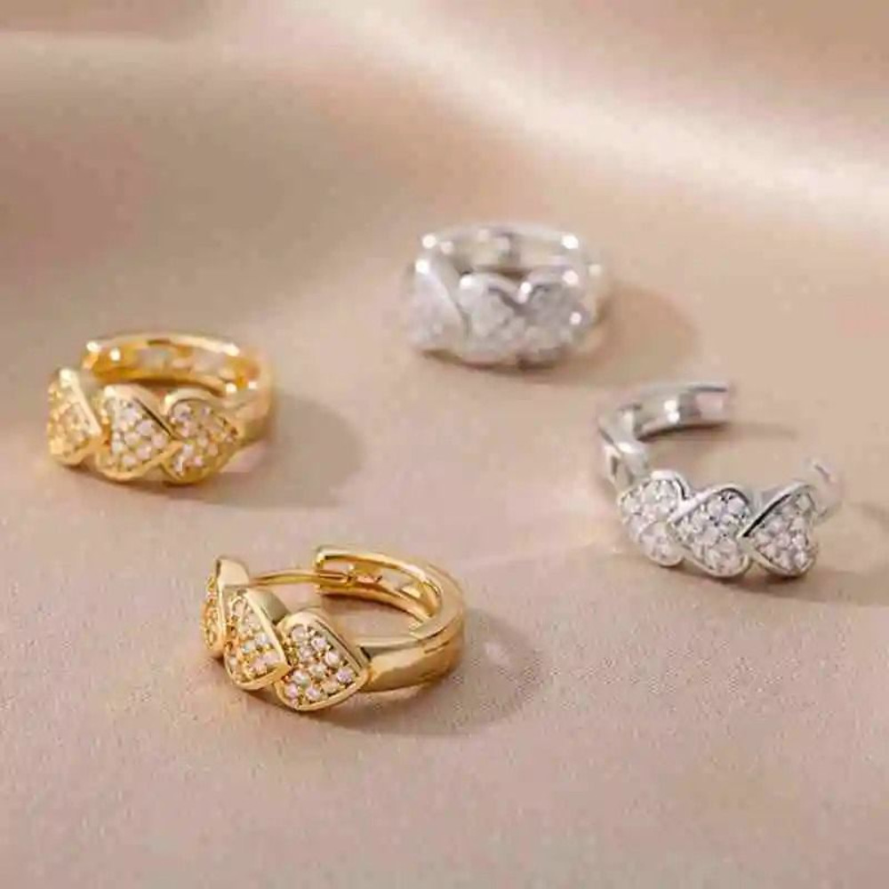 Triple Heart Cubic Zirconia Hoop Earrings 1