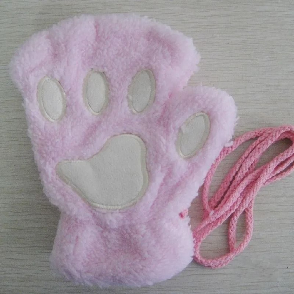 Plush Cat Paw Fingerless Gloves 9