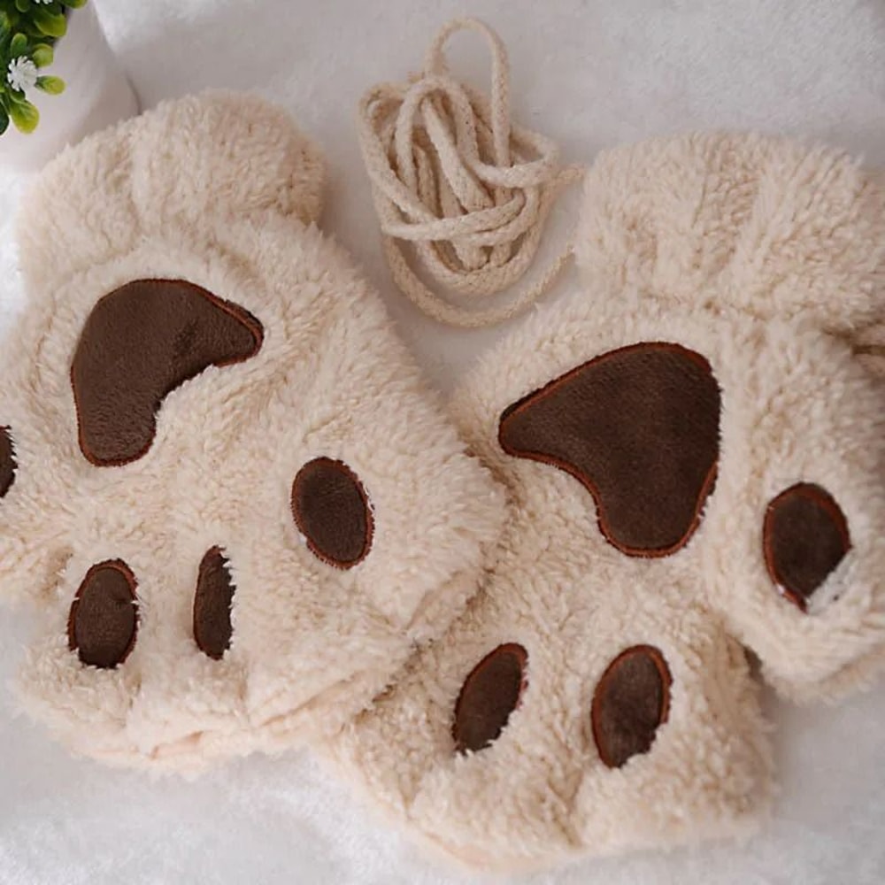 Plush Cat Paw Fingerless Gloves 15