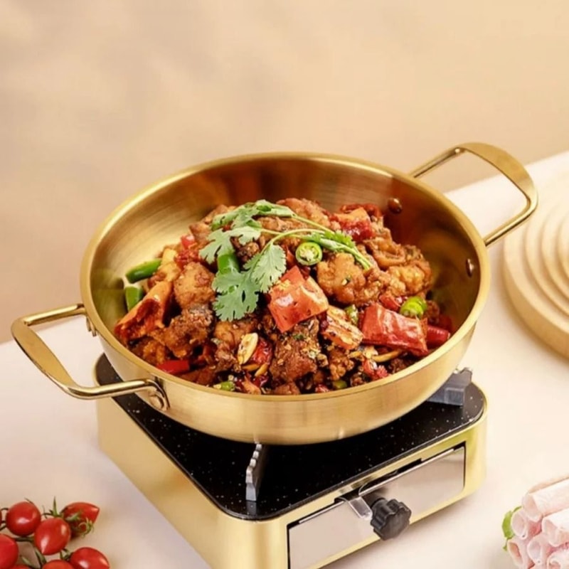 Stainless Steel Cooking And Serving Pan With Handles 5