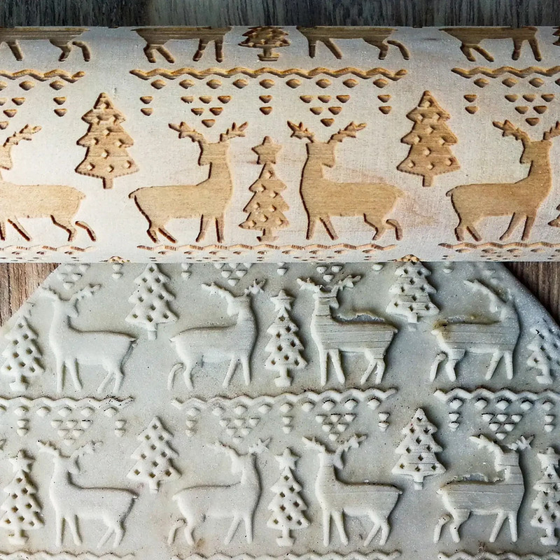Engraved Wooden Christmas Rolling Pin For Cookies And Baking 4
