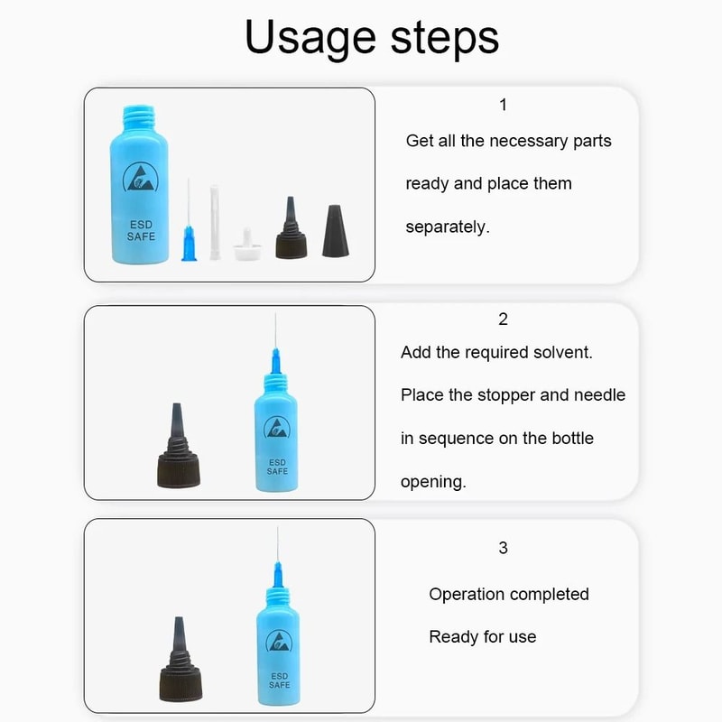 Anti Static Solvent Bottle With Needle 65ml Leak Proof Dispenser 3