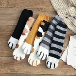 women winter warm fluffy animal paw fuzzy socks