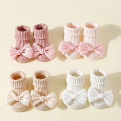 toddler socks with bows soft cotton anti slip baby ankle socks 4 pairs