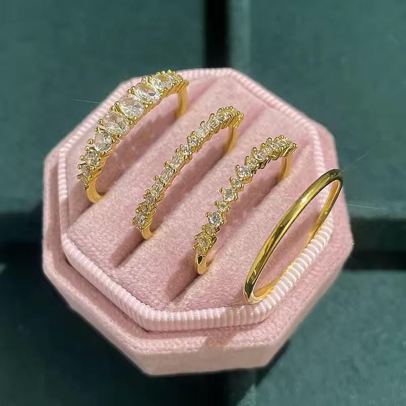 Gold Plated Stacking Rings With Zirconia 1