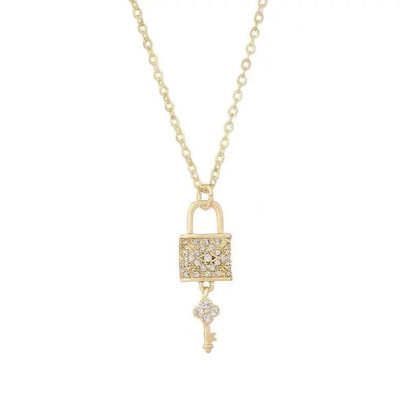 Zircon Crystal Lock And Key Pendant Necklace 5