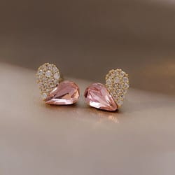 crystal heart stud earrings for women