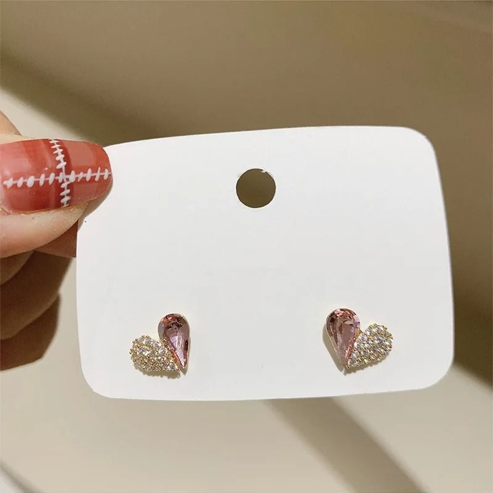 Crystal Heart Stud Earrings For Women 1