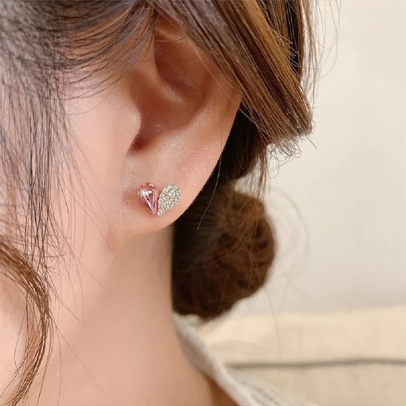 Crystal Heart Stud Earrings For Women 2