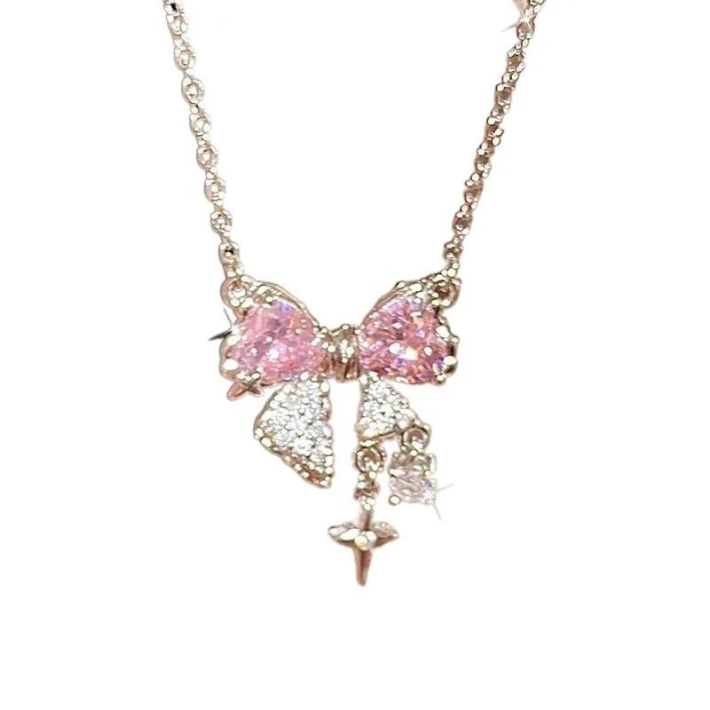 Sweet Pink Bow Pendant Necklace 3