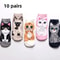 Womens Cartoon Cat Ankle Socks Breathable Everyday Comfort Set 5 Or 10 Pairs 7