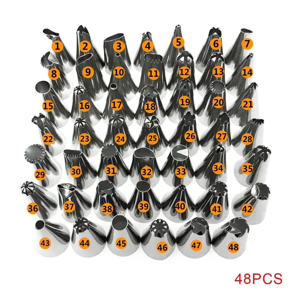 48 Piece Stainless Steel Cake Decorating Nozzles Set 0