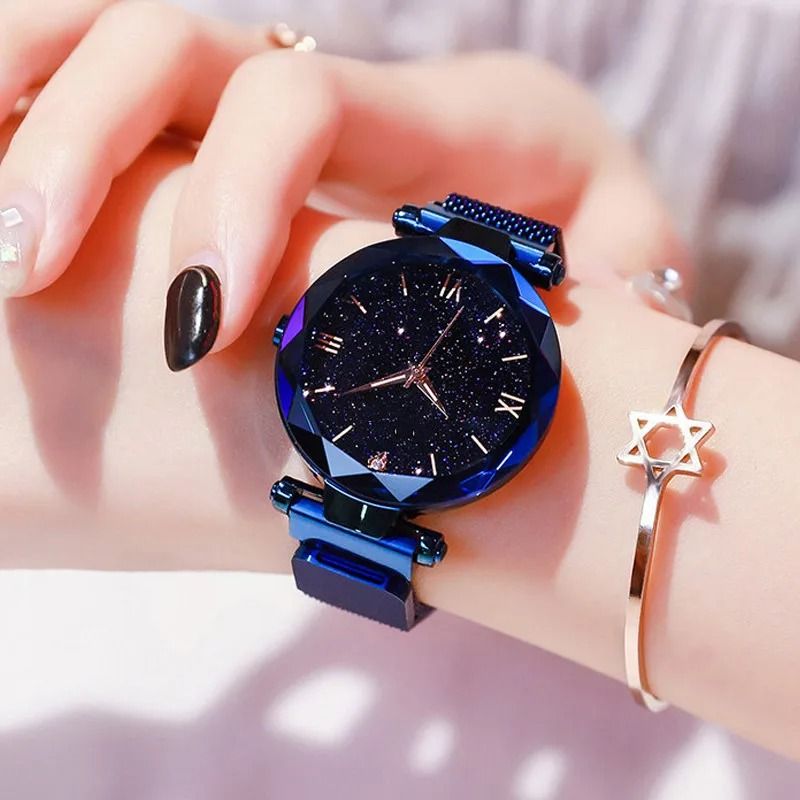 Womens Starry Sky Quartz Watch With Magnetic Mesh Strap 1