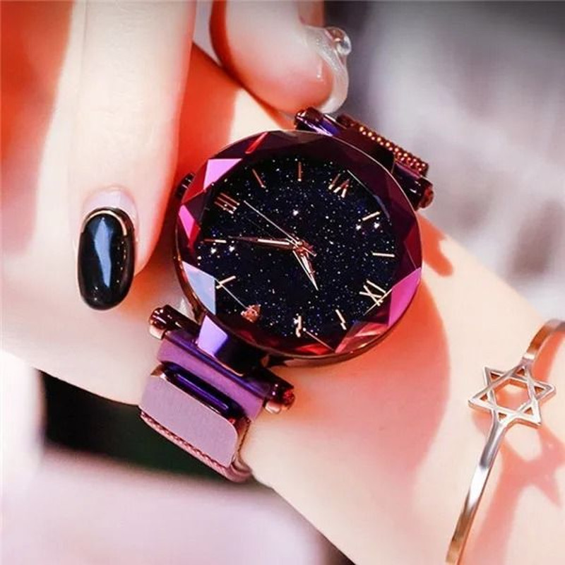 Womens Starry Sky Quartz Watch With Magnetic Mesh Strap 9