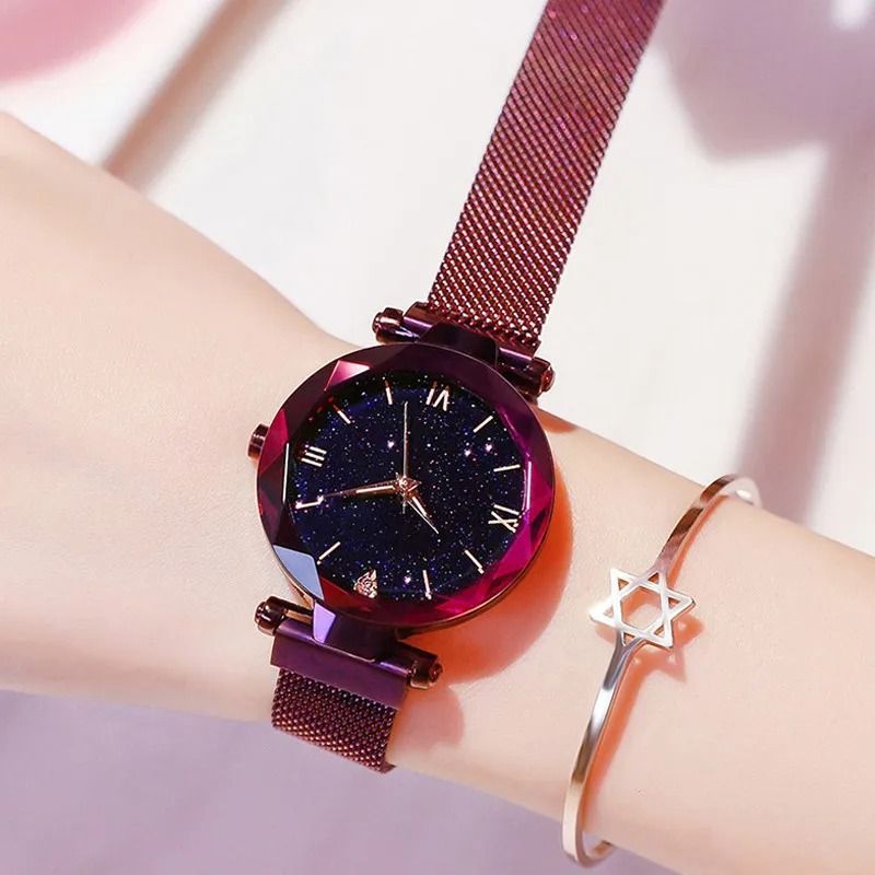 Womens Starry Sky Quartz Watch With Magnetic Mesh Strap 2