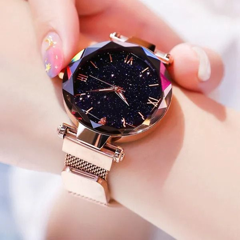 Womens Starry Sky Quartz Watch With Magnetic Mesh Strap 6