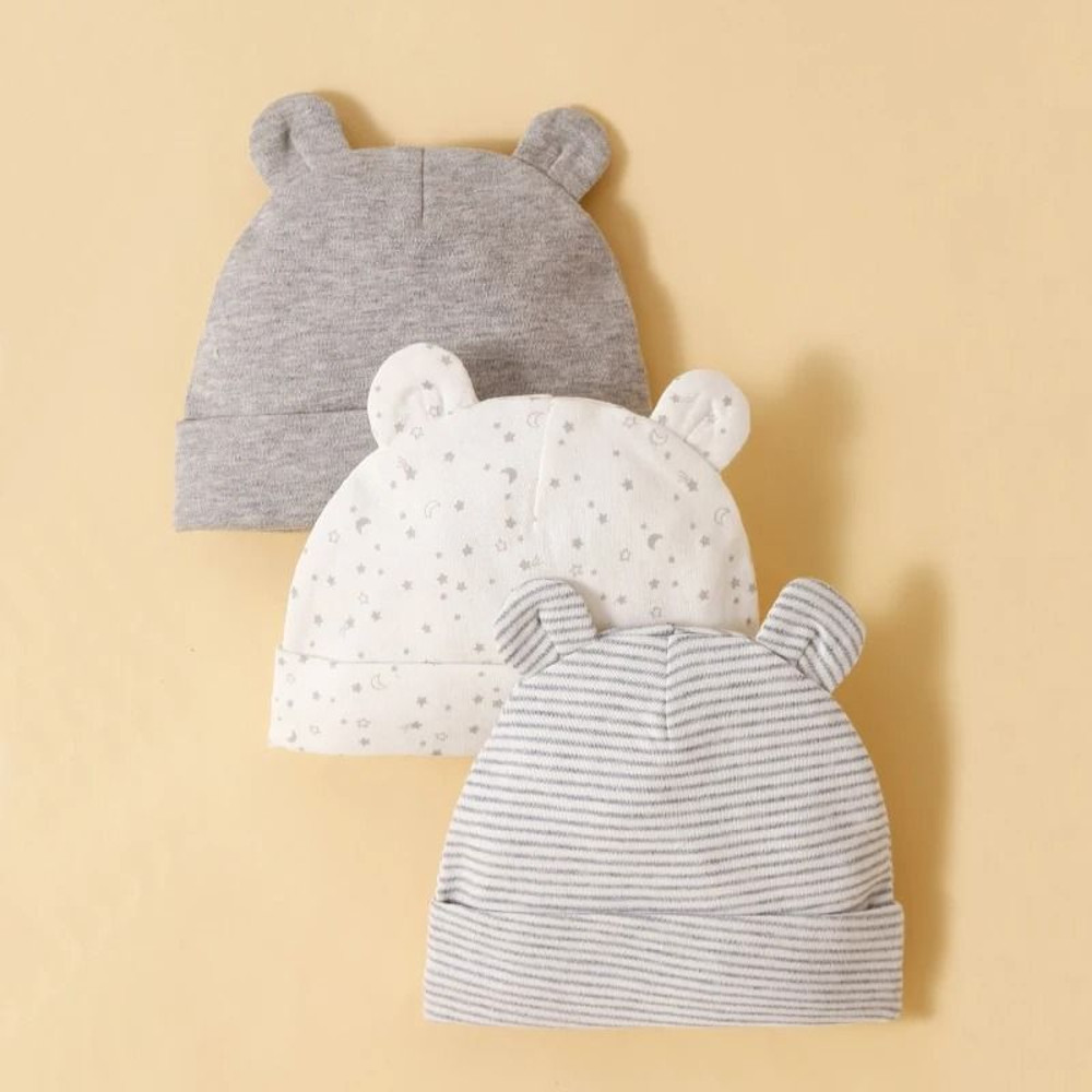 Soft Cotton Newborn Baby Hat Set Three Piece Comfortable Infant Caps 0