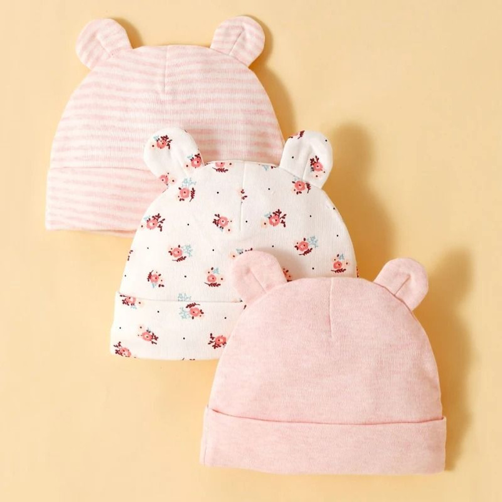 Soft Cotton Newborn Baby Hat Set Three Piece Comfortable Infant Caps 3