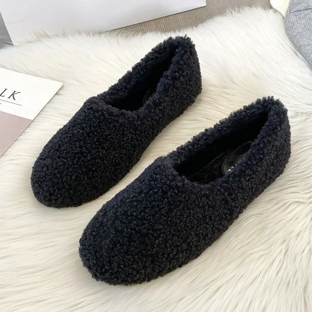 Womens Lambwool Winter Moccasins Warm Plush Fur Loafers Comfortable Cotton Flats 9