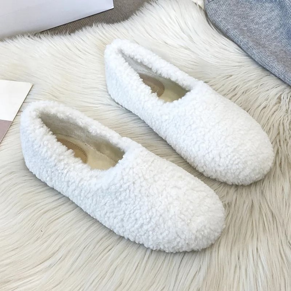 Womens Lambwool Winter Moccasins Warm Plush Fur Loafers Comfortable Cotton Flats 10