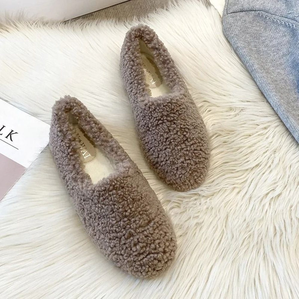 Womens Lambwool Winter Moccasins Warm Plush Fur Loafers Comfortable Cotton Flats 11