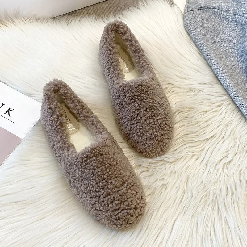 Womens Lambwool Winter Moccasins Warm Plush Fur Loafers Comfortable Cotton Flats 11