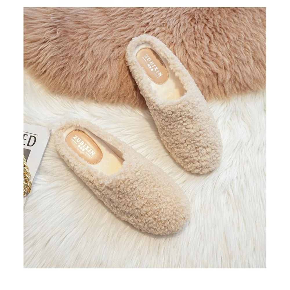 Womens Lambwool Winter Moccasins Warm Plush Fur Loafers Comfortable Cotton Flats 12