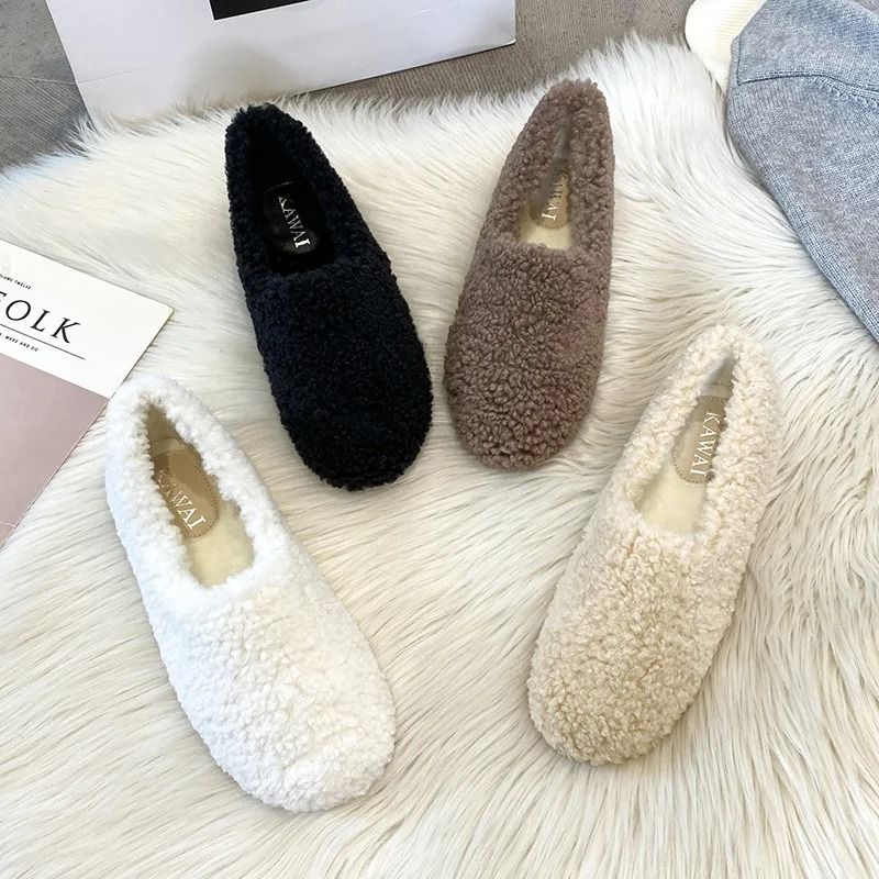 Womens Lambwool Winter Moccasins Warm Plush Fur Loafers Comfortable Cotton Flats 1