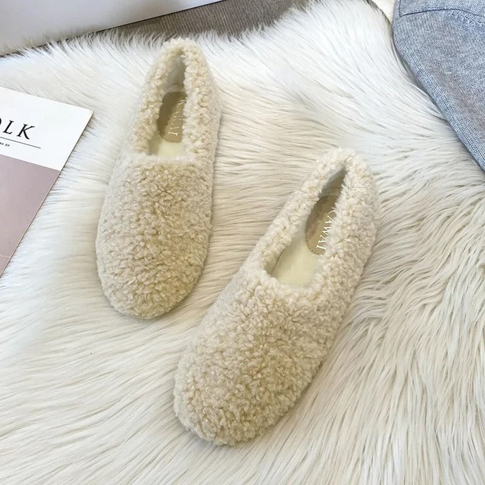 Womens Lambwool Winter Moccasins Warm Plush Fur Loafers Comfortable Cotton Flats 3