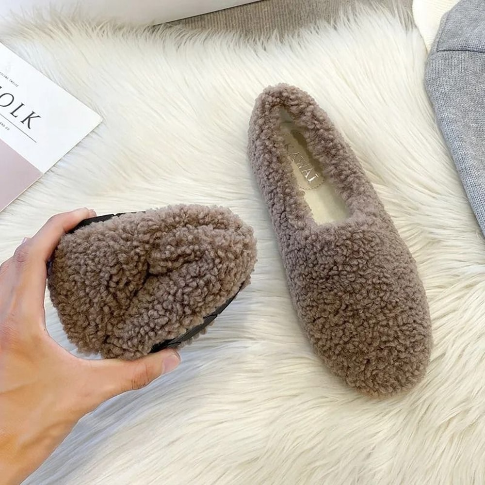 Womens Lambwool Winter Moccasins Warm Plush Fur Loafers Comfortable Cotton Flats 4