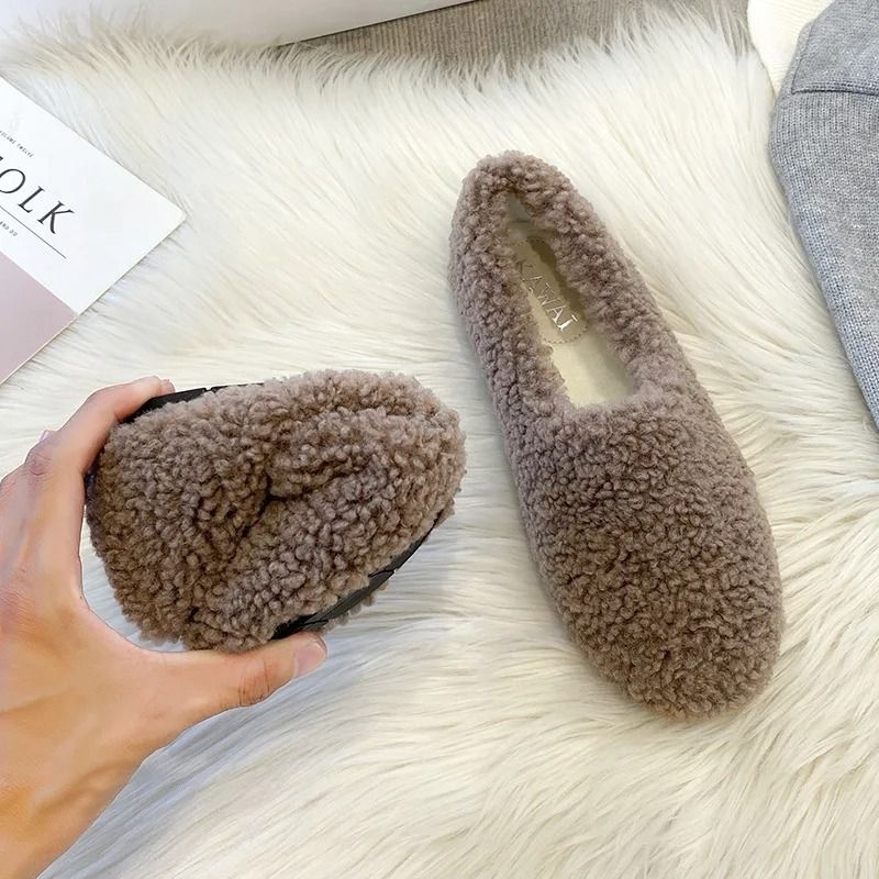 Womens Lambwool Winter Moccasins Warm Plush Fur Loafers Comfortable Cotton Flats 4