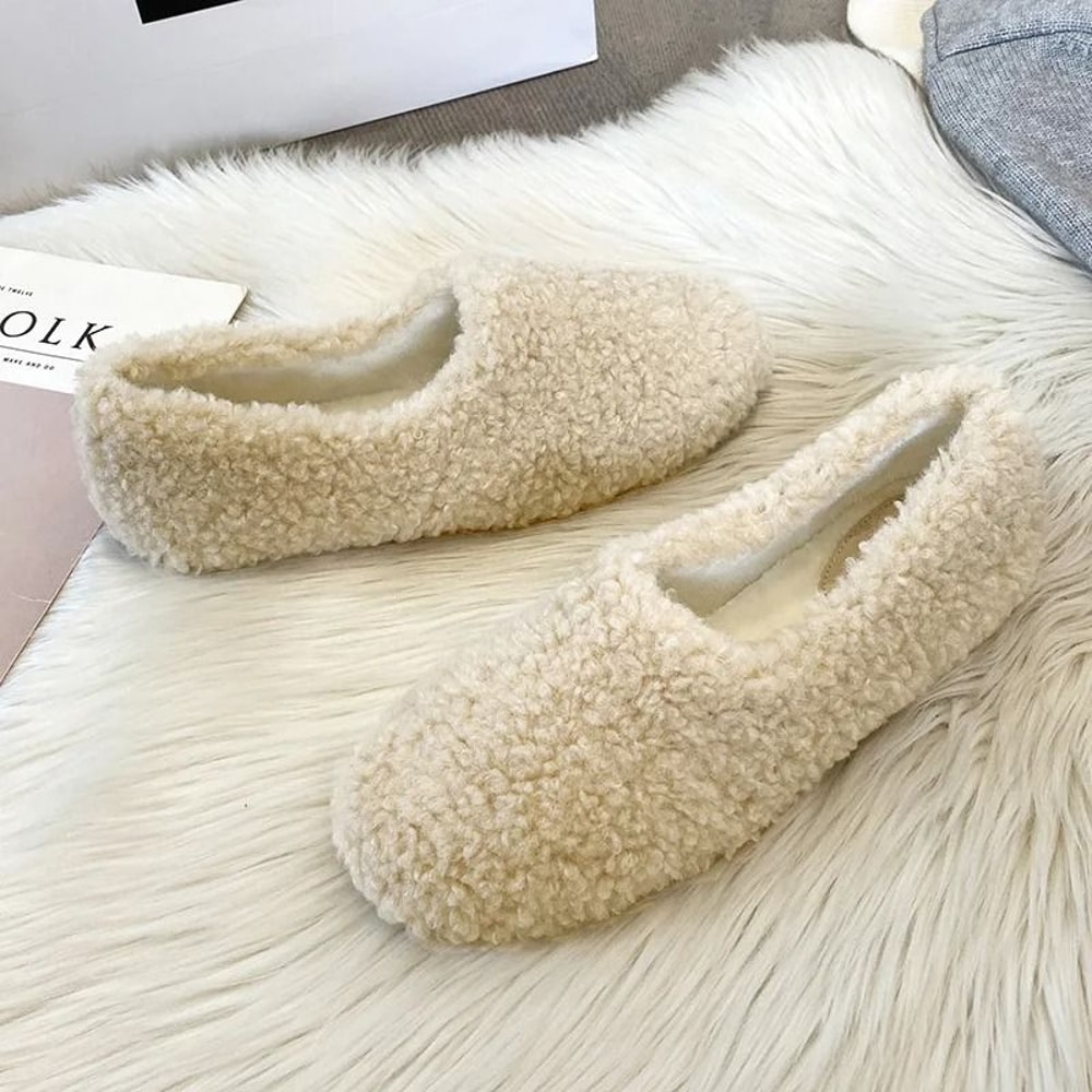 Womens Lambwool Winter Moccasins Warm Plush Fur Loafers Comfortable Cotton Flats 5