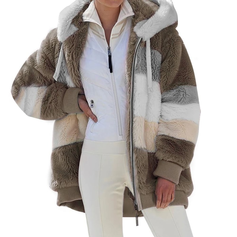 Oversized Plush Hooded Jacket For Women Warm Winter Cashmere Coat With Zipper And Pockets 1