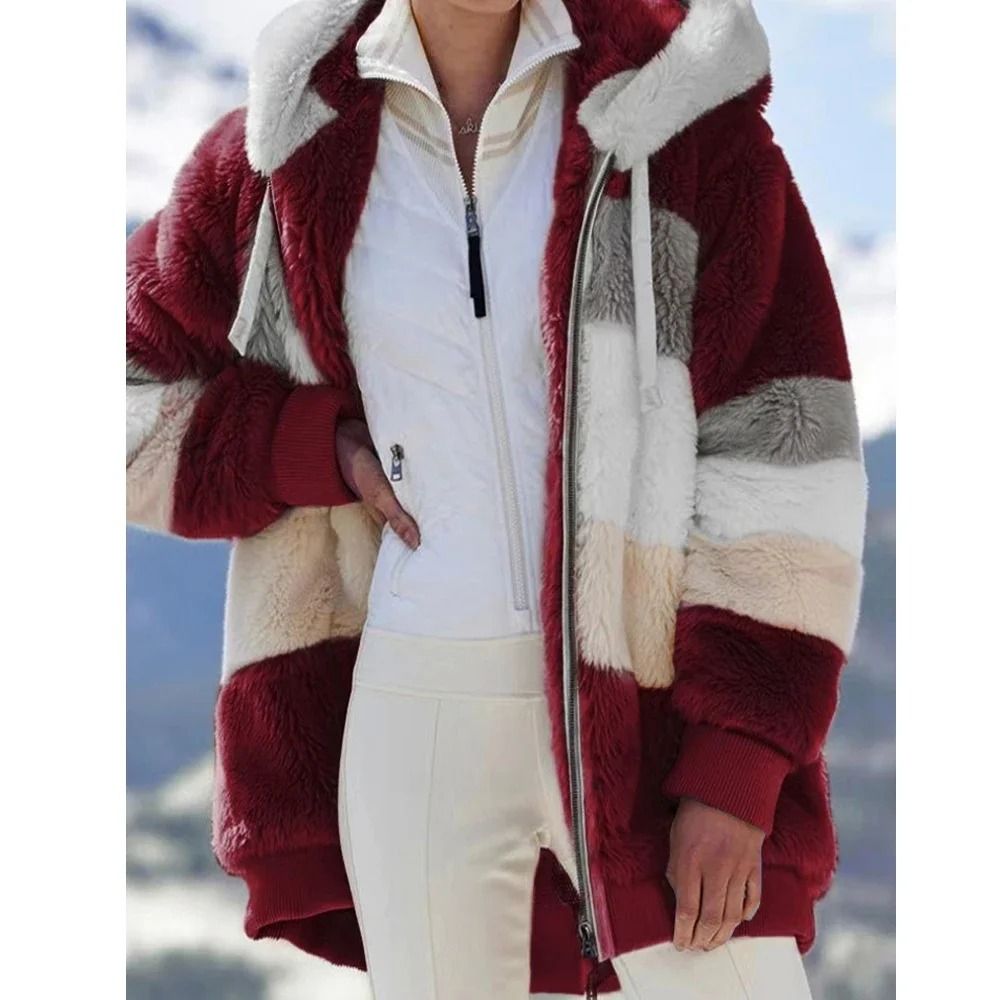 Oversized Plush Hooded Jacket For Women Warm Winter Cashmere Coat With Zipper And Pockets 5