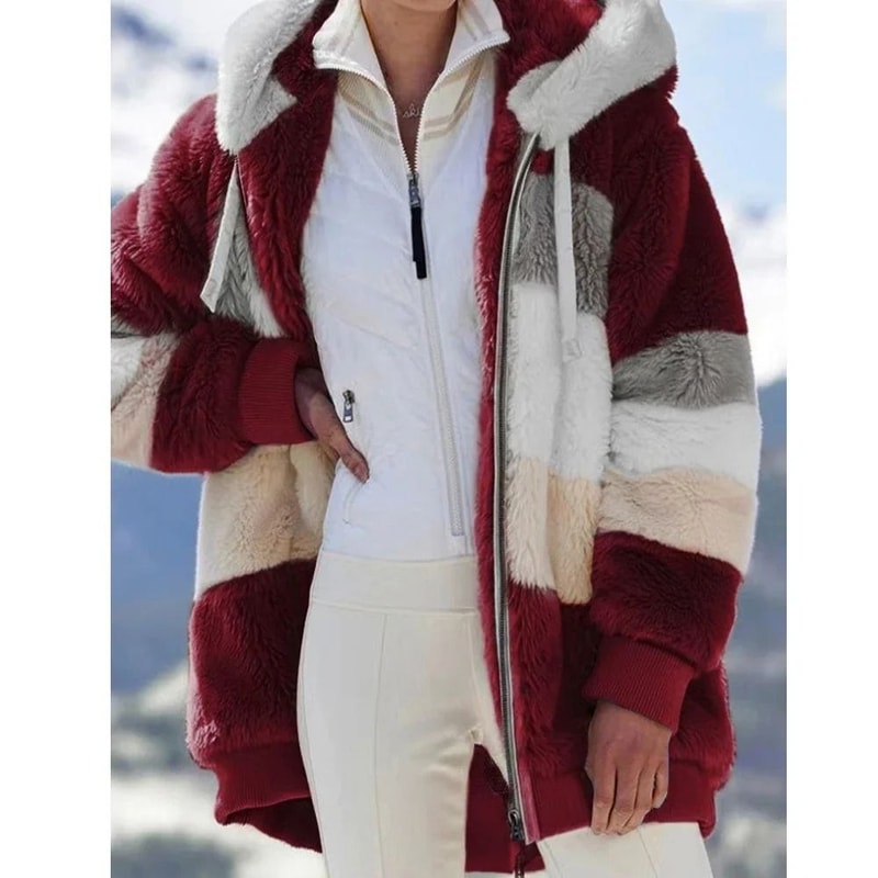 Oversized Plush Hooded Jacket For Women Warm Winter Cashmere Coat With Zipper And Pockets 5