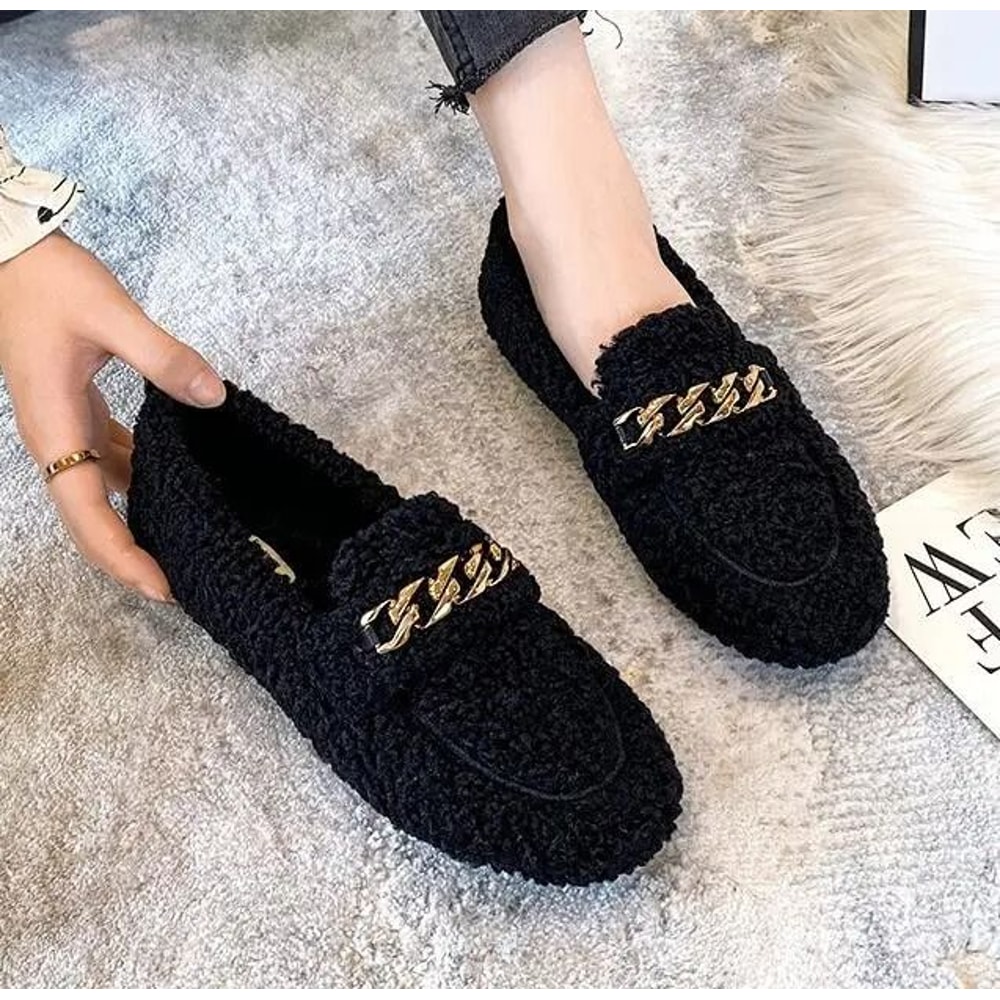 Womens Plush Shearling Winter Flats Warm Lambswool Slip On Loafers Cotton Lined Comfort Shoes 10