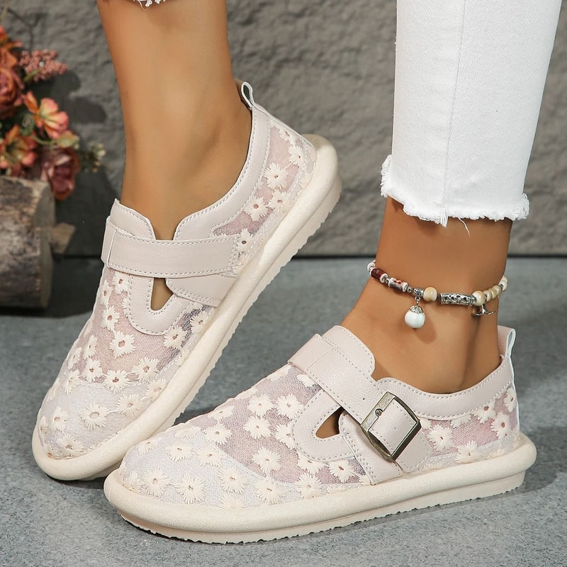 Womens Summer Mesh Sneakers Casual Breathable Flat Shoes With Buckle Latch Covered Toe Design 3