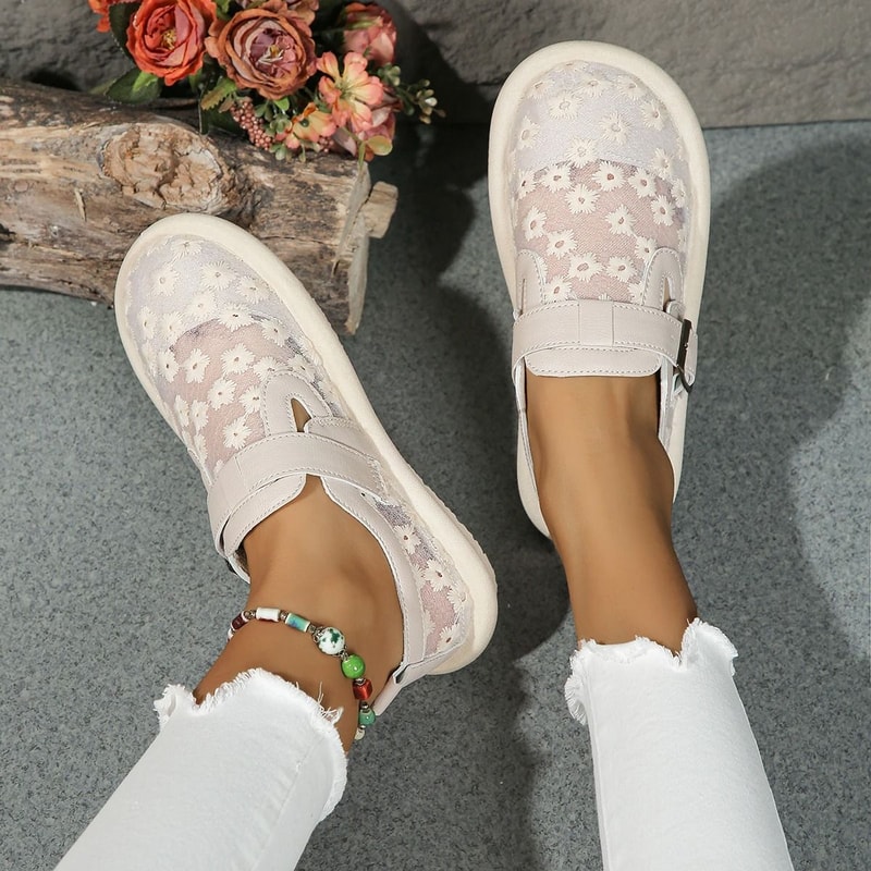 Womens Summer Mesh Sneakers Casual Breathable Flat Shoes With Buckle Latch Covered Toe Design 7