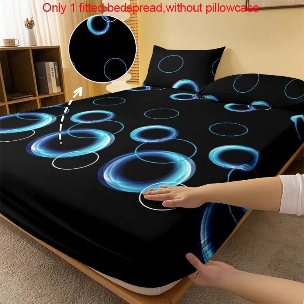 Simple Modern Printed Matte Fitted Sheet Circular Geometry Pattern Bedding Cover 0