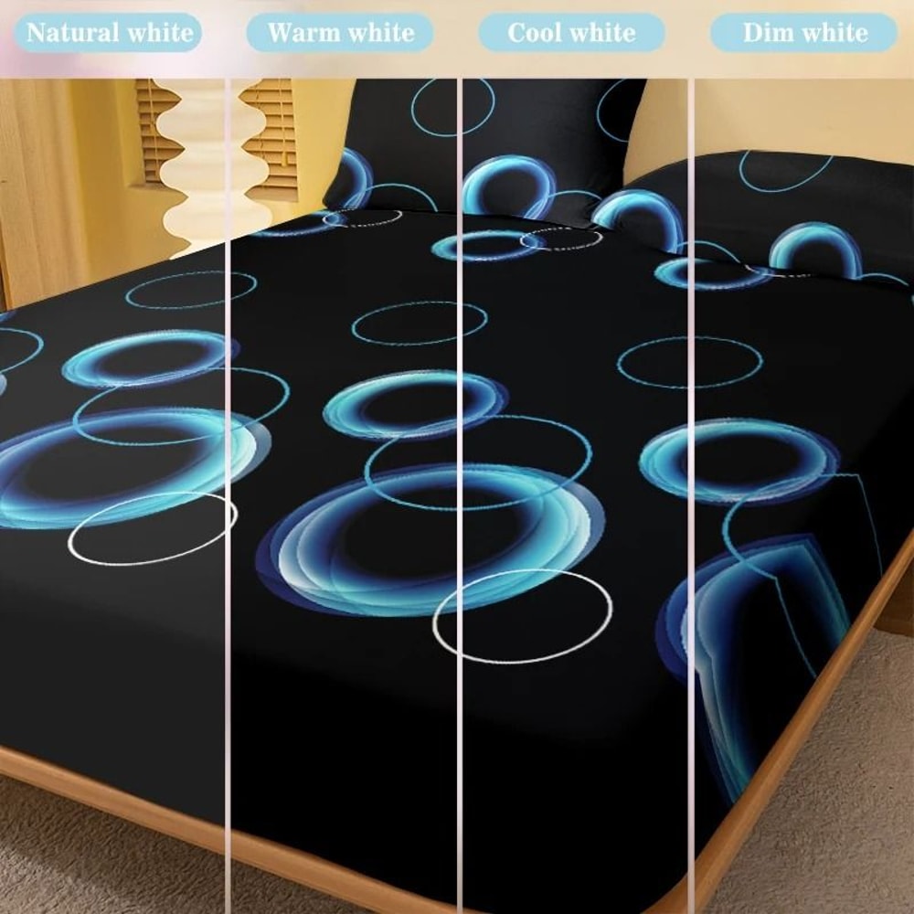 Simple Modern Printed Matte Fitted Sheet Circular Geometry Pattern Bedding Cover 4