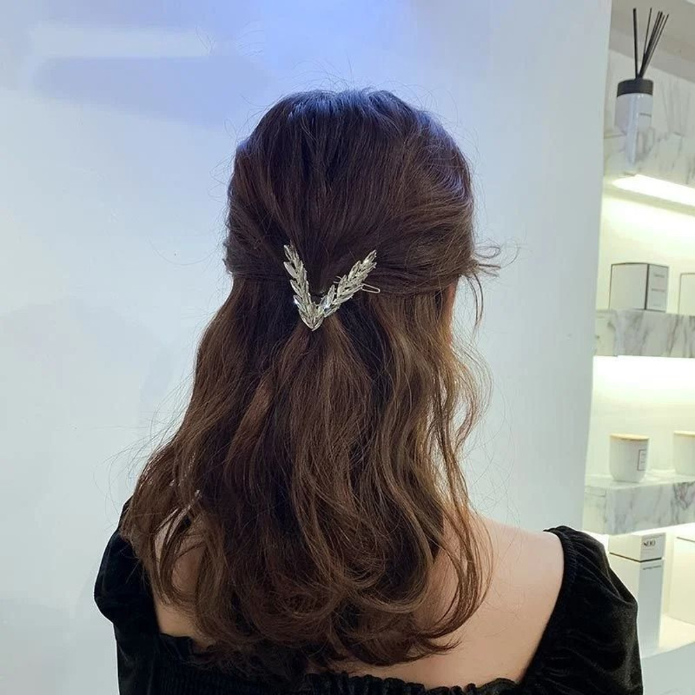 Shining Crystal V Shape Hair Clip 5
