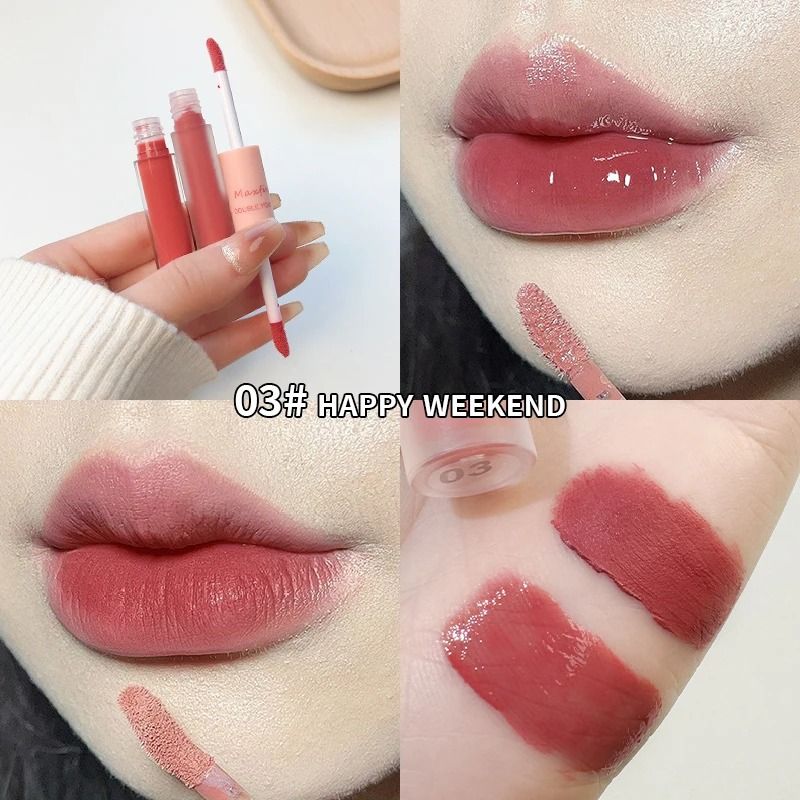 Double End Lip Glaze Gloss And Matte Velvet Long Lasting Lip Color 9