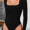 Women Long Sleeve Bodycon Square Neck Bodysuit 2