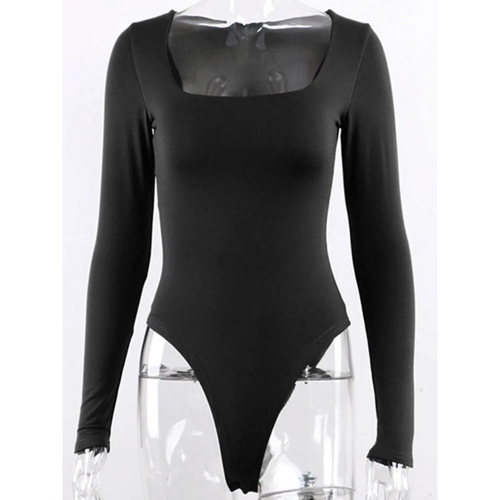Women Long Sleeve Bodycon Square Neck Bodysuit 6